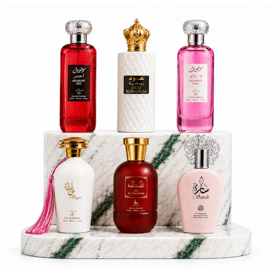 SET 6 - Aliya + Ser Al Fakhama + Sarah + Oud Romancia + Mousuff (Red+Pink)