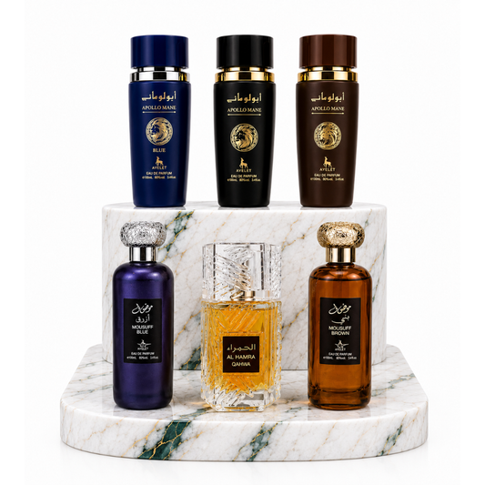 SET 6 - Apollo Mane (Blue+Black+Brown) + Mousuff (Blue+Brown) + Al Hamra Royal Qahwa