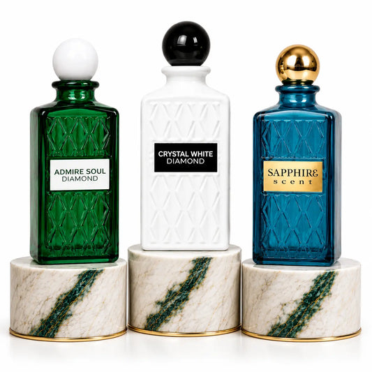 Set 3 parfumuri bărbătești Admire Soul Crystal White Diamonds și Sapphire Scent cu note aromatice, citrice și lemnoase