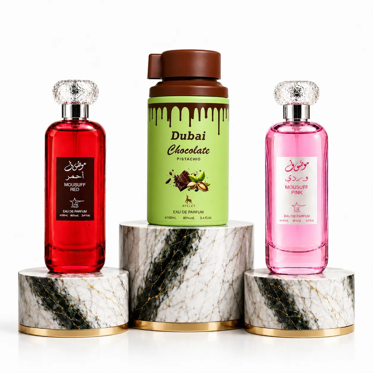 SET 3 - Dubai Chocolate Pistachio + Mousuff (Red + Pink)