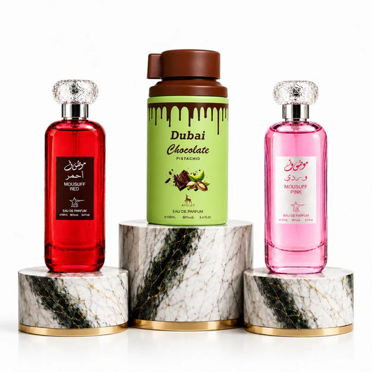 SET 3 - Dubai Chocolate Pistachio + Mousuff (Red + Pink)